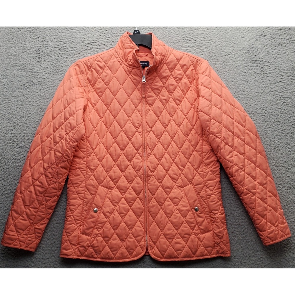 Lands' End Quilted Jacket Womens Medium Salmon‎ Long Sleeve Mock Neck Full Zip